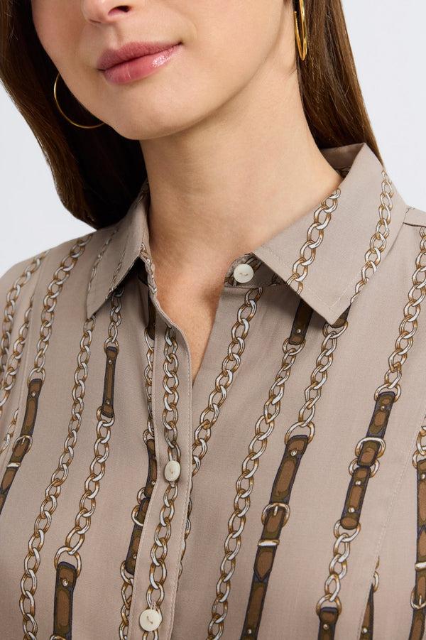 Foxcroft Fiona Chain Stripe Long Sleeve Sleeve Dress