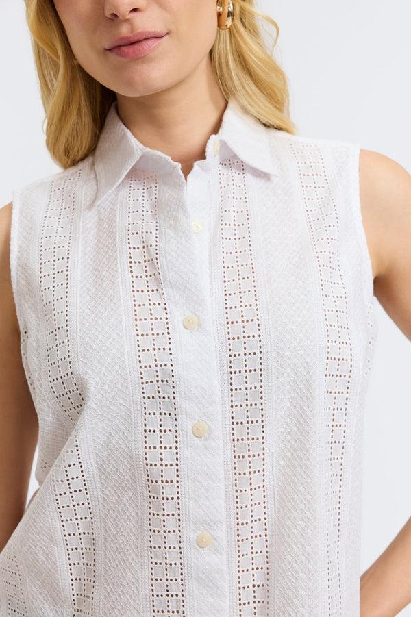 Foxcroft Ada Cotton Eyelet Sleeveless Shirt