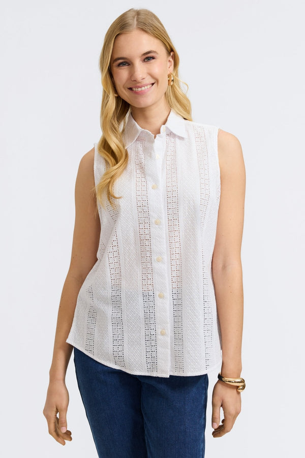 Foxcroft Ada Cotton Eyelet Sleeveless Shirt
