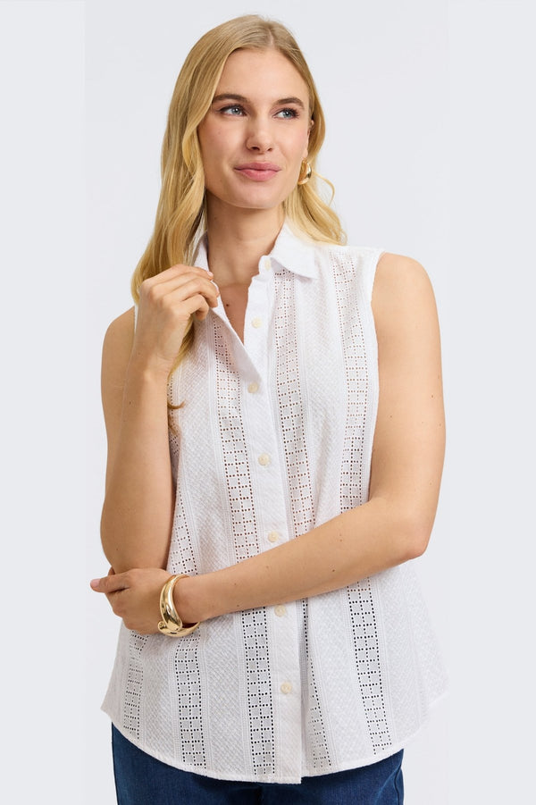 foxcroft Ada Cotton Eyelet Sleeveless Shirt