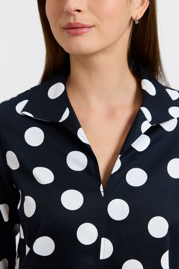 Foxcroft Agnes Polka Dot 3/4 Sleeve Popover Shirt