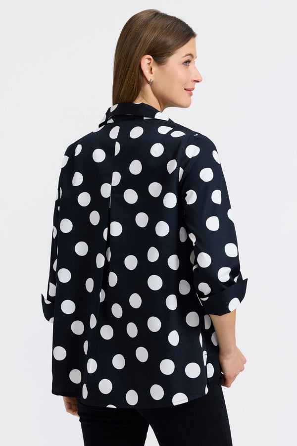 Foxcroft Agnes Polka Dot 3/4 Sleeve Popover Shirt