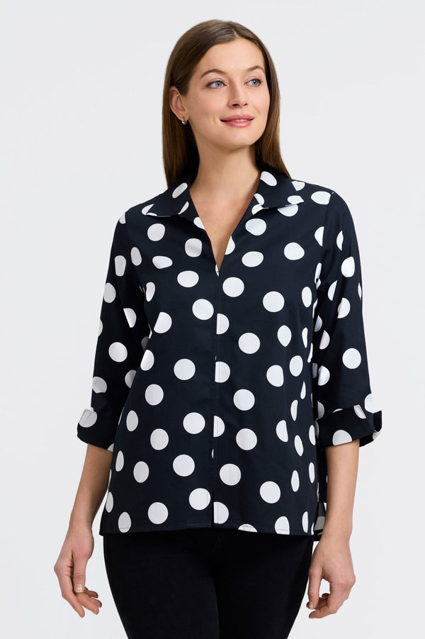 foxcroft Agnes Polka Dot 3/4 Sleeve Popover Shirt