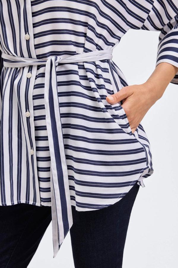 Foxcroft Avery Double Stripe 3/4 Sleeve Shirt