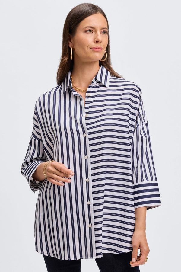 Foxcroft Avery Double Stripe 3/4 Sleeve Shirt