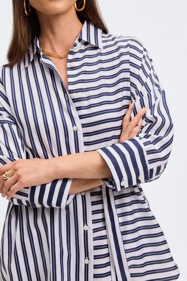Foxcroft Avery Double Stripe 3/4 Sleeve Shirt