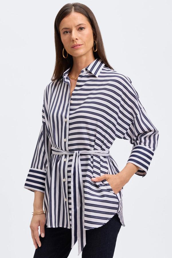 foxcroft Avery Double Stripe 3/4 Sleeve Shirt