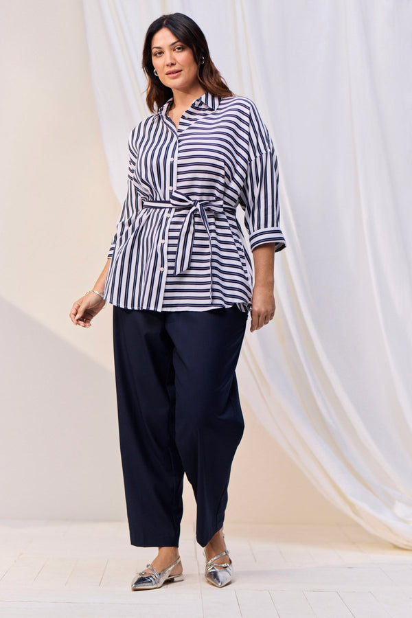 foxcroft Avery Plus Double Stripe 3/4 Sleeve Shirt