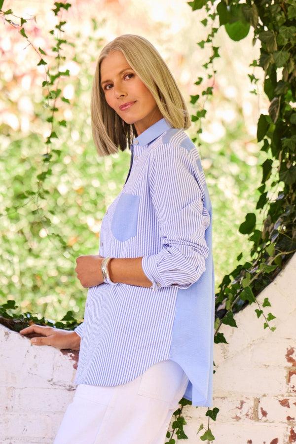Foxcroft Boyfriend Seersucker Long Sleeve Tunic