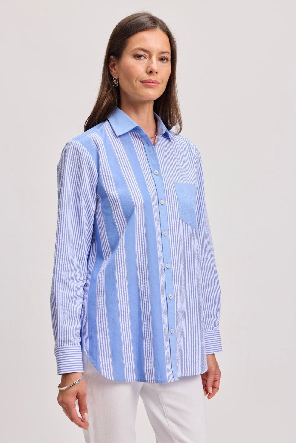 Foxcroft Boyfriend Seersucker Long Sleeve Tunic
