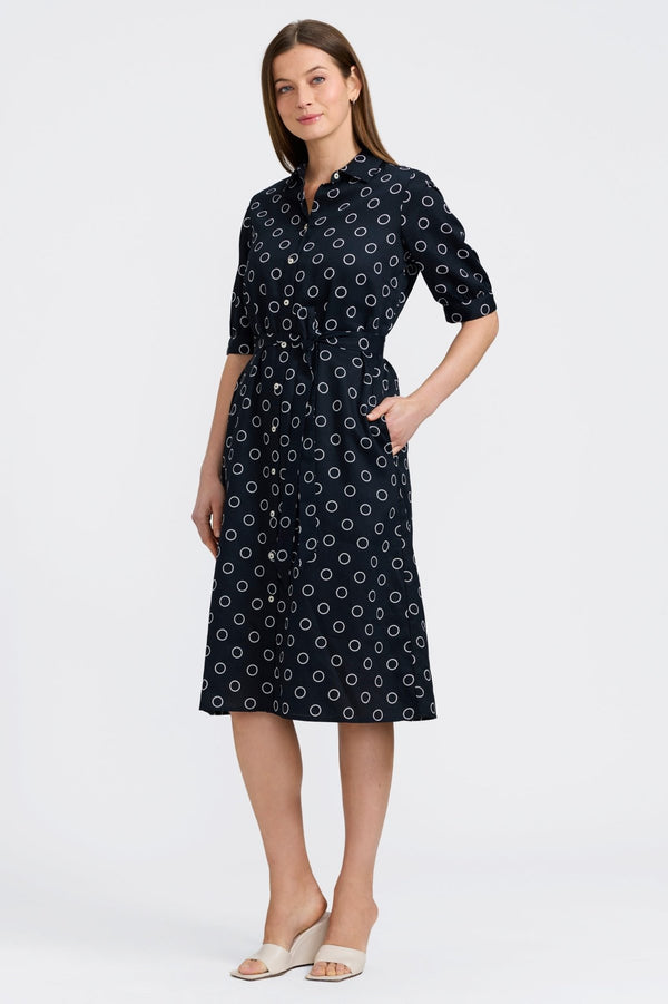 Foxcroft Esther Circle Dot Elbow Sleeve Dress
