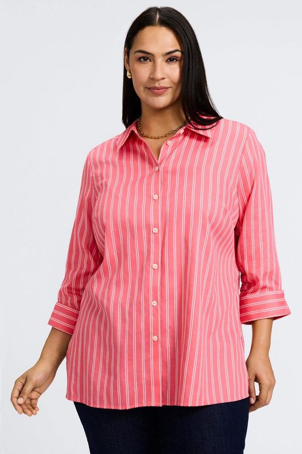 Foxcroft Evelyn Plus Rope Stripe 3/4 Sleeve Shirt