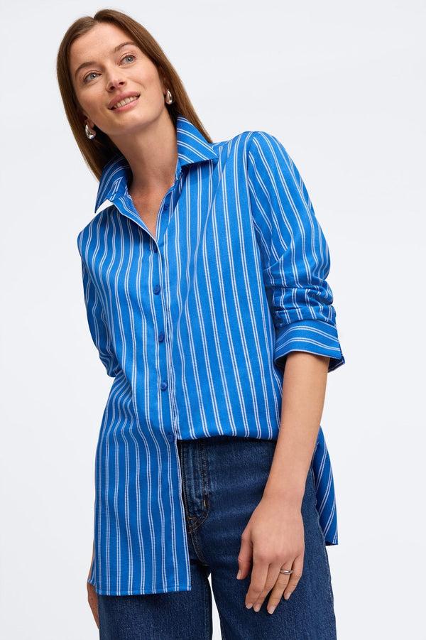 Foxcroft Evelyn Rope Stripe 3/4 Sleeve Shirt