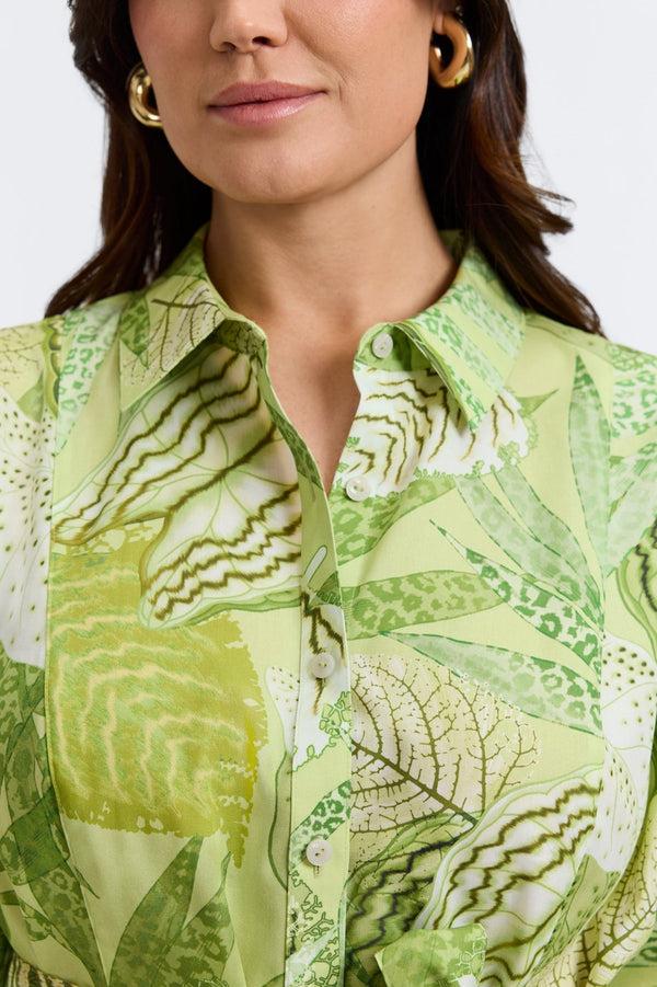 Foxcroft Fiona Plus Jungle Leaves 3/4 Sleeve Dress