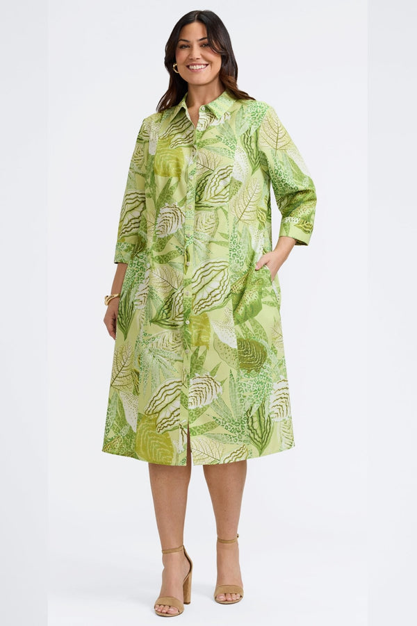 Foxcroft Fiona Plus Jungle Leaves 3/4 Sleeve Dress