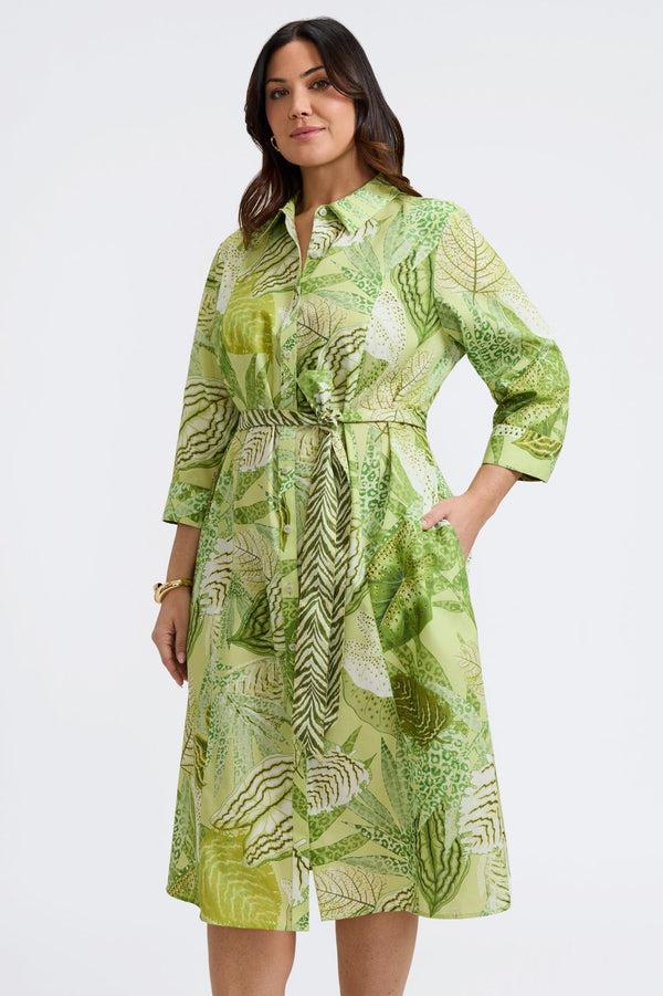 foxcroft Fiona Plus Jungle Leaves 3/4 Sleeve Dress
