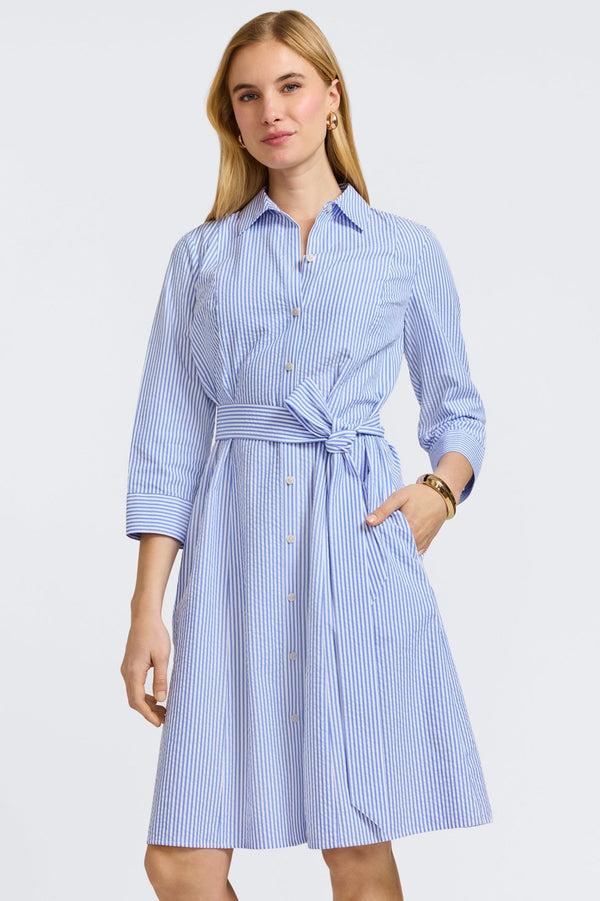 Foxcroft Fiona Seersucker 3/4 Sleeve Dress