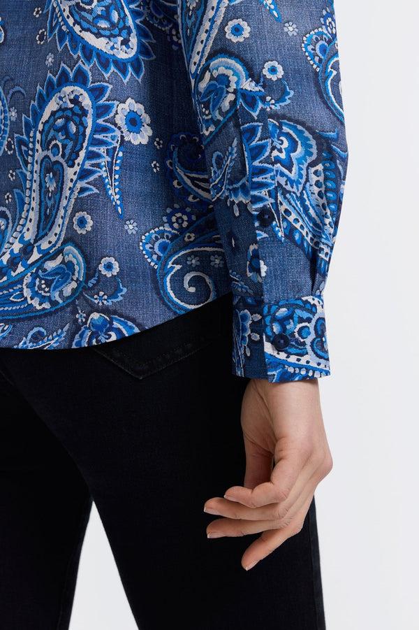 Foxcroft Hampton Denim Paisley Long Sleeve Shirt