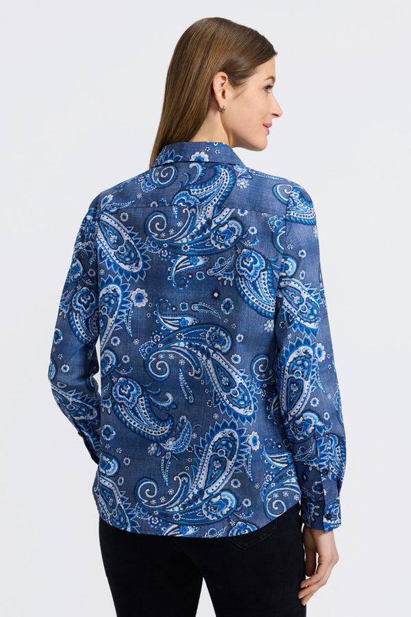 Foxcroft Hampton Denim Paisley Long Sleeve Shirt
