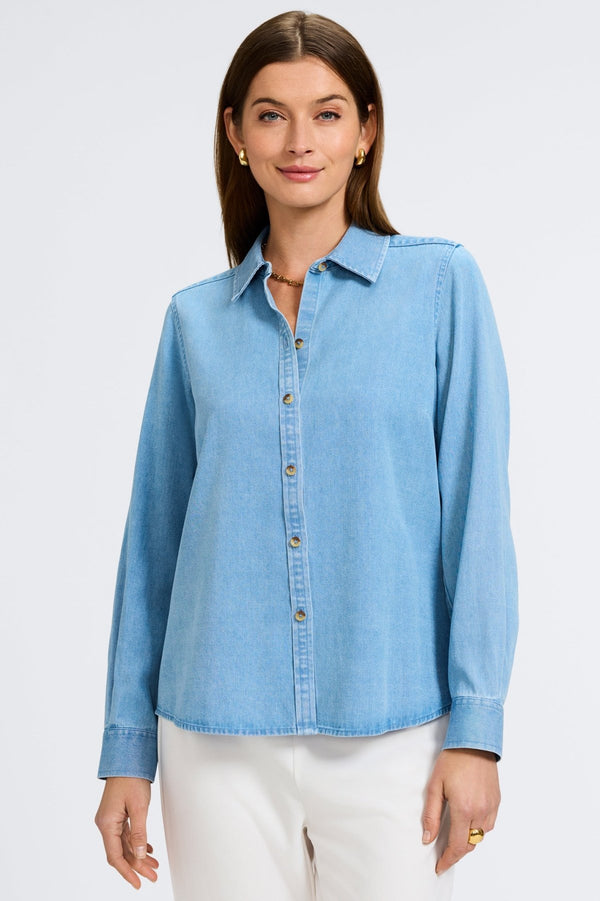 foxcroft Hampton Tencel® Denim Long Sleeve Shirt