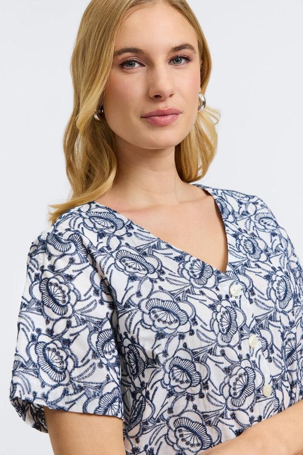 Foxcroft Isabel Allover Eyelet Elbow Sleeve Shirt