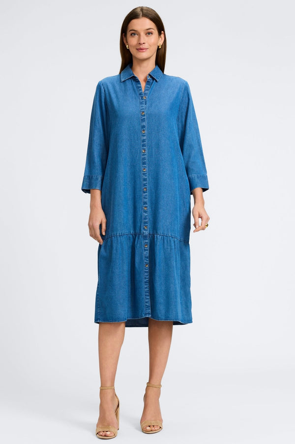 Foxcroft Ivy Tencel® Denim 3/4 Sleeve Midi Dress