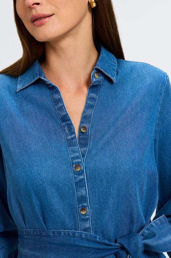 Foxcroft Ivy Tencel® Denim 3/4 Sleeve Midi Dress