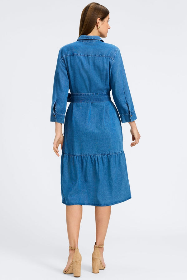 Foxcroft Ivy Tencel® Denim 3/4 Sleeve Midi Dress