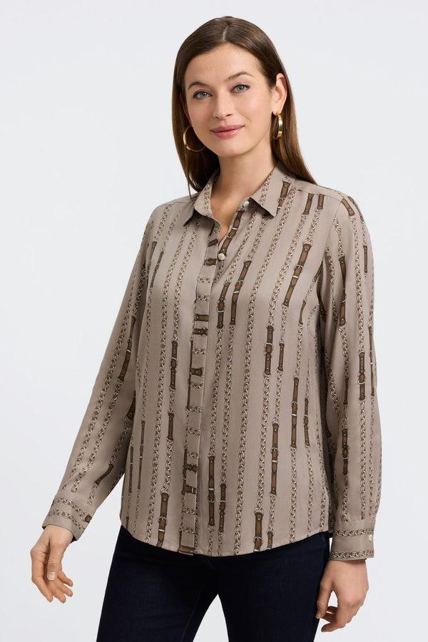 foxcroft Luna Chain Stripe Long Sleeve Shirt