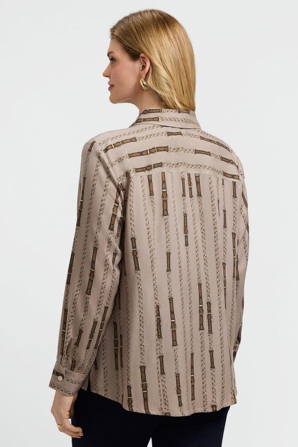 Foxcroft Luna Plus Chain Stripe Long Sleeve Shirt