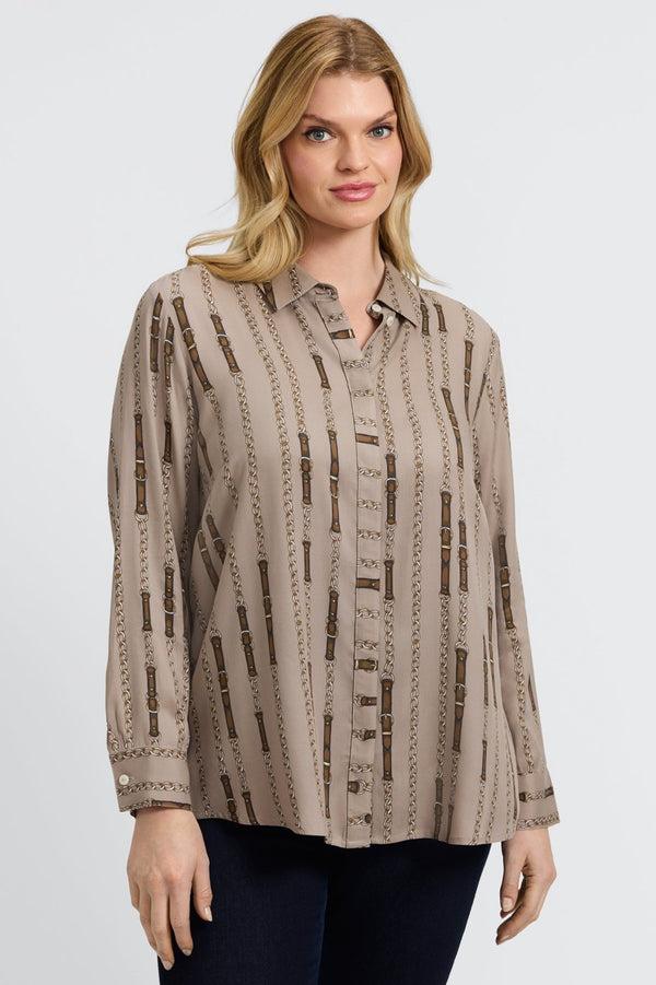 foxcroft Luna Plus Chain Stripe Long Sleeve Shirt