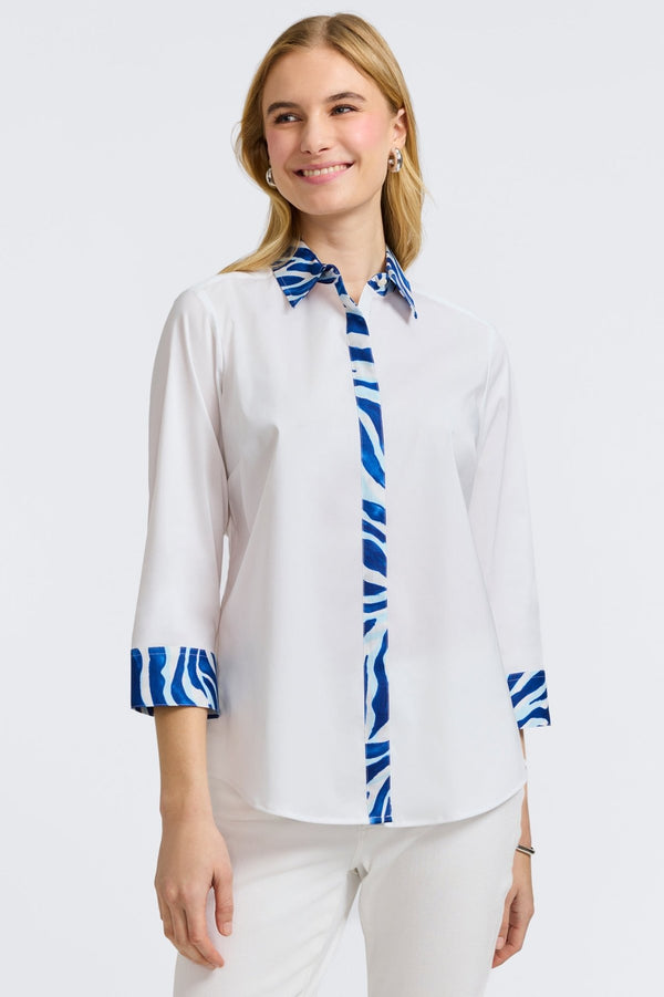 Foxcroft Luna Tonal Zebra 3/4 Sleeve Shirt