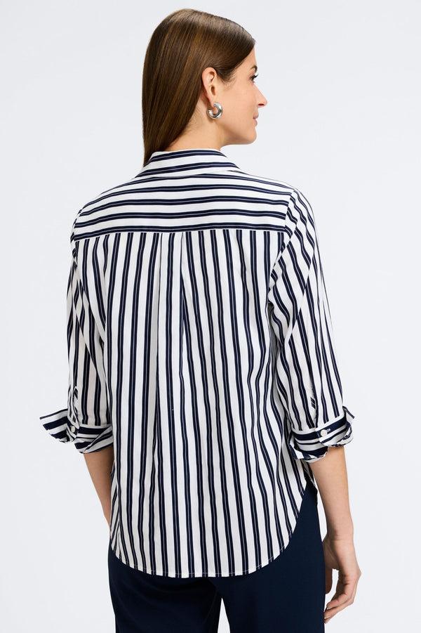 Foxcroft Madison Double Stripe 3/4 Sleeve Shirt