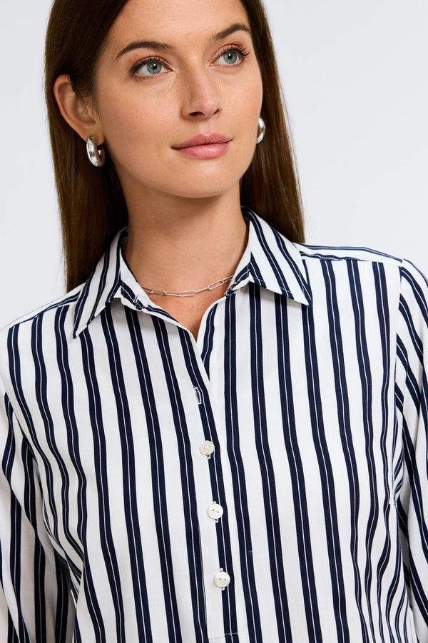 Foxcroft Madison Double Stripe 3/4 Sleeve Shirt