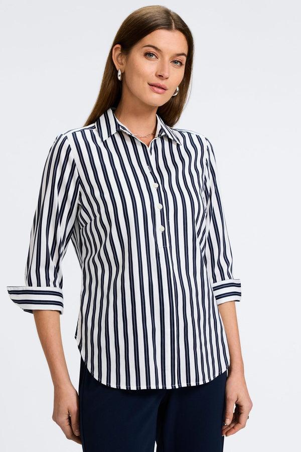 foxcroft Madison Double Stripe 3/4 Sleeve Shirt