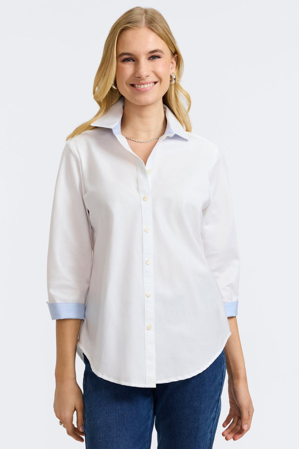 foxcroft Margie Dobby Stripe 3/4 Sleeve Shirt