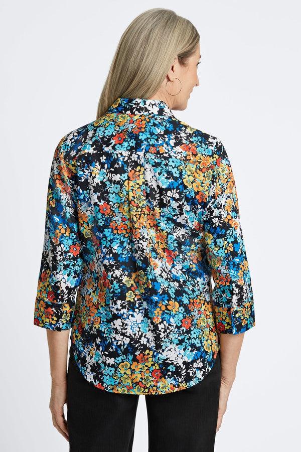 Foxcroft Margie Floral Clusters 3/4 Sleeve Shirt