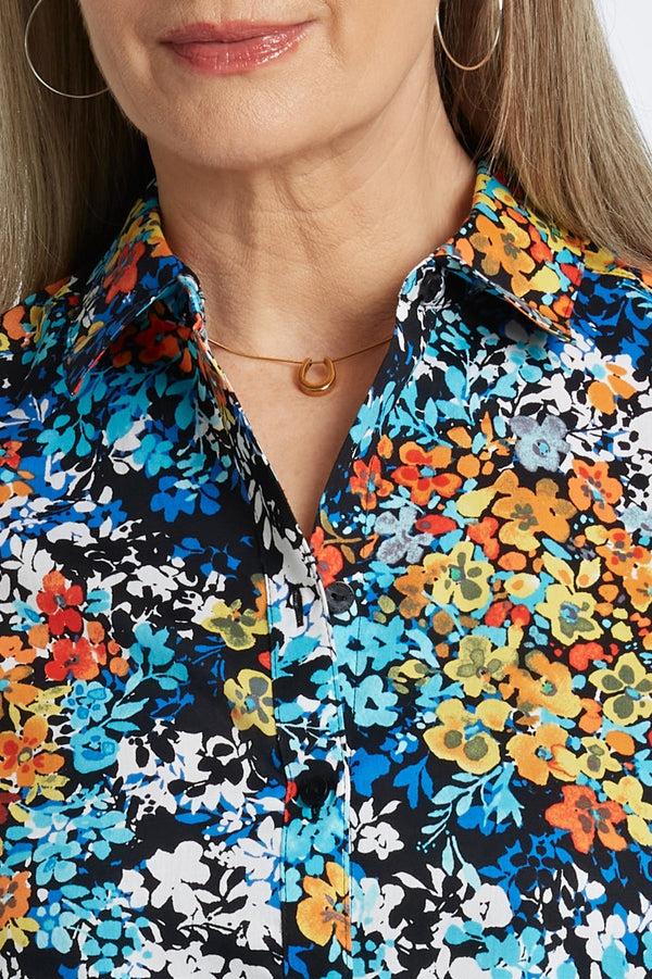 Foxcroft Margie Floral Clusters 3/4 Sleeve Shirt