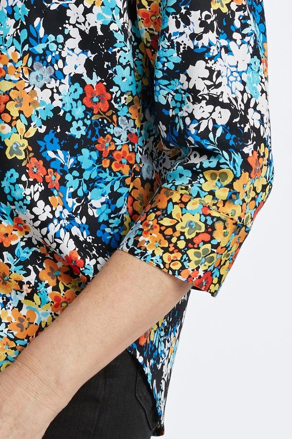 Foxcroft Margie Floral Clusters 3/4 Sleeve Shirt