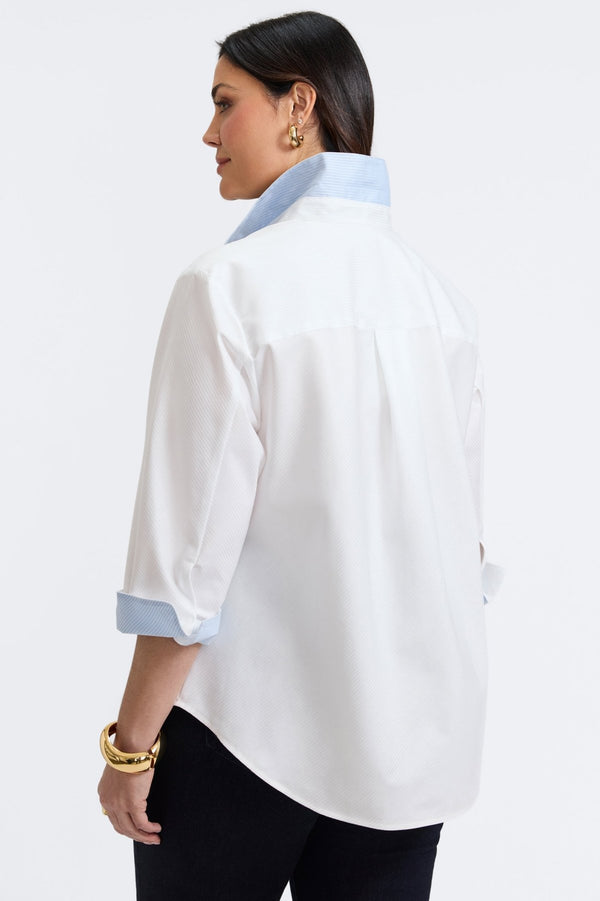 Foxcroft Margie Plus Dobby Stripe 3/4 Sleeve Shirt