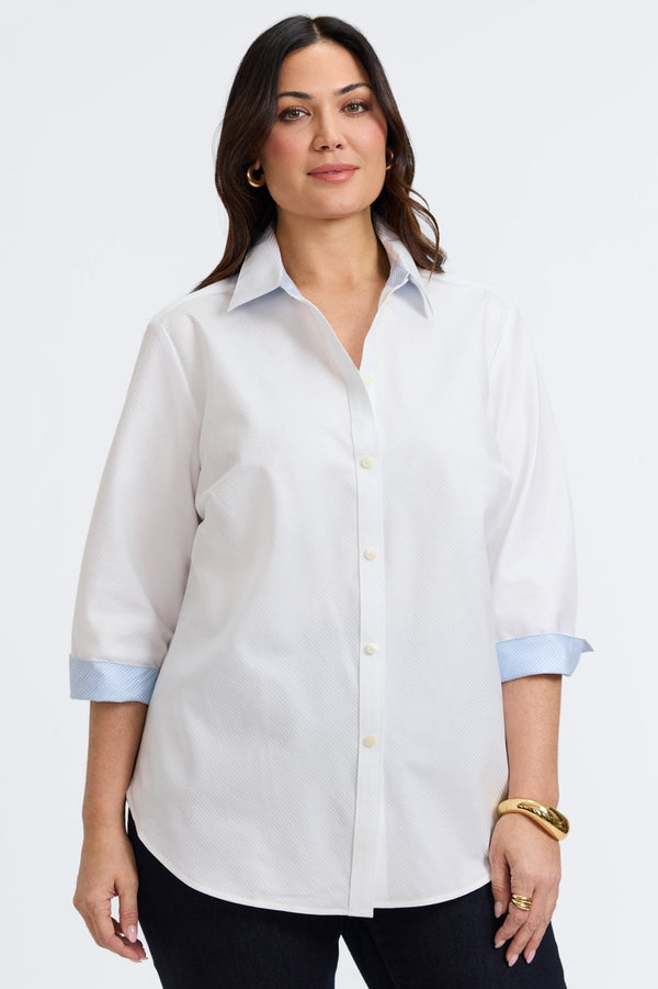 foxcroft Margie Plus Dobby Stripe 3/4 Sleeve Shirt