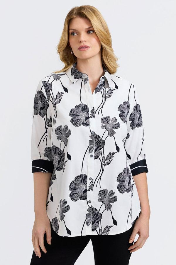 Foxcroft Margie Plus Poppy 3/4 Sleeve Shirt