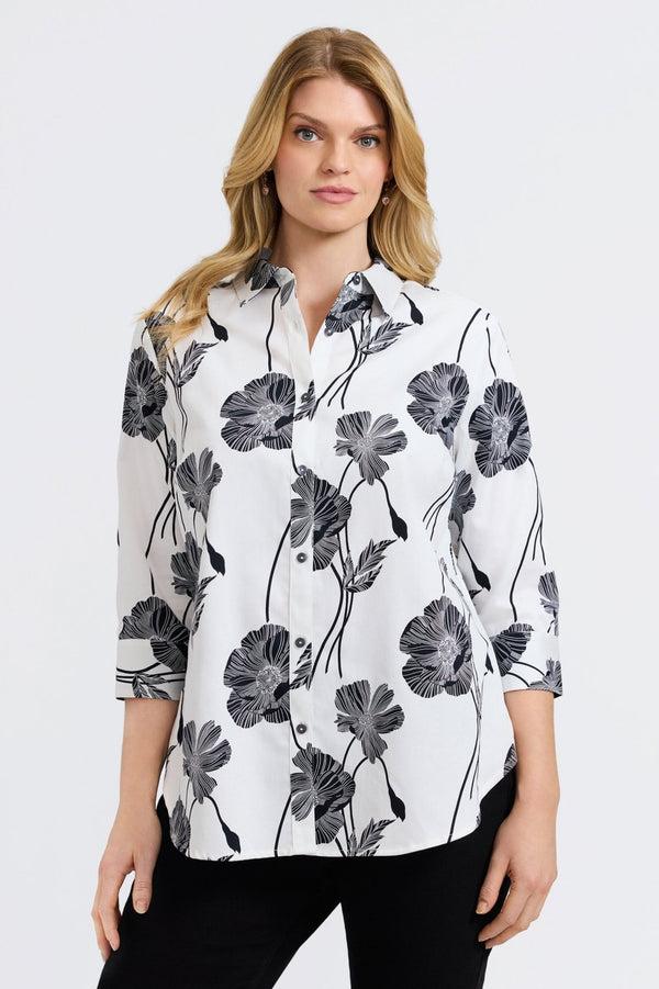 foxcroft Margie Plus Poppy 3/4 Sleeve Shirt