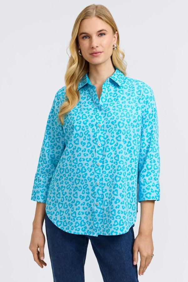 foxcroft Margie Tonal Cheetah 3/4 Sleeve Shirt