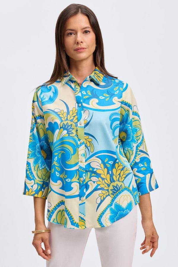 Foxcroft Margie Tropical Jacobean 3/4 Sleeve Shirt