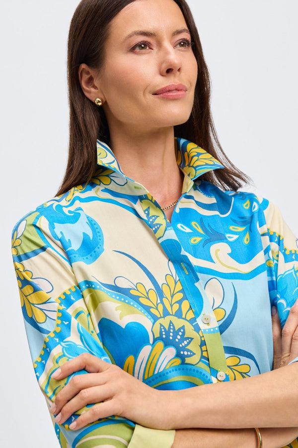 Foxcroft Margie Tropical Jacobean 3/4 Sleeve Shirt