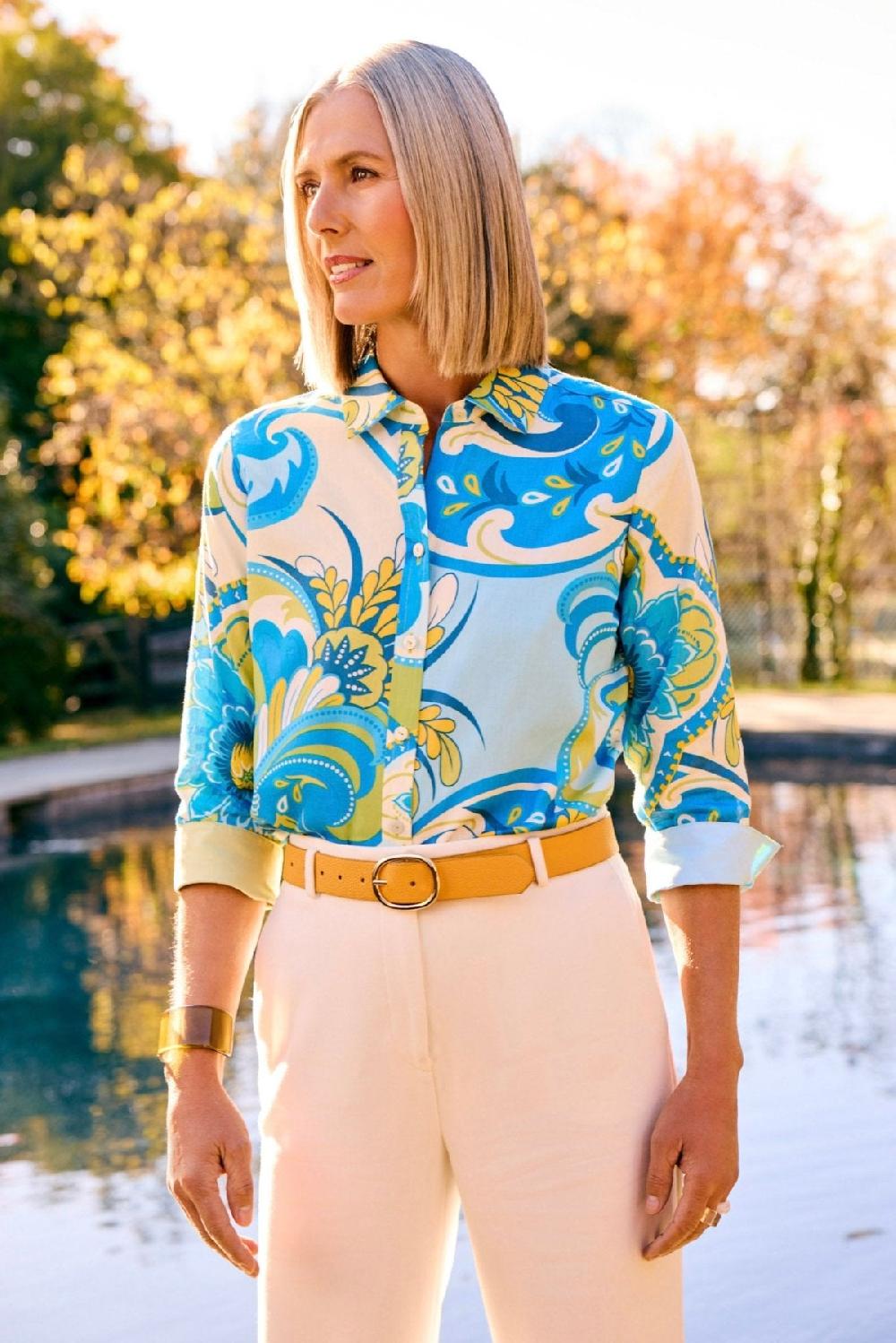 foxcroft Margie Tropical Jacobean 3/4 Sleeve Shirt