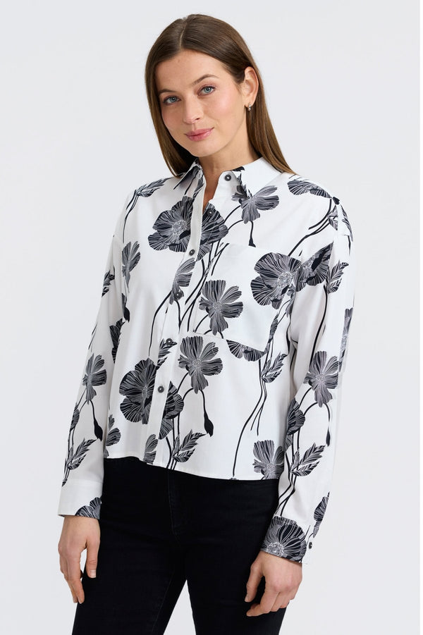 foxcroft Marina Poppy Long Sleeve Short Shirt