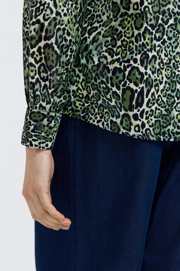 Foxcroft Marlee Green Leopard Long Sleeve Shirt