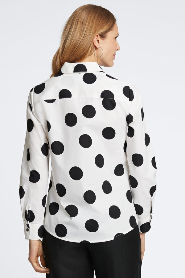 Foxcroft Mary Black & White Dot Long Sleeve Shirt